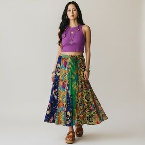 Soft Surroundings Patchwork Boho Maxi Crinkle Oversized Flare Festival Skirt
